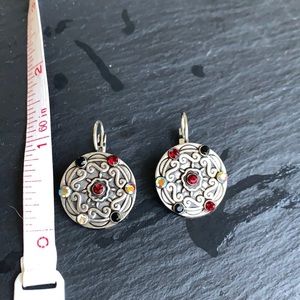 Round Earrings with Red Stones